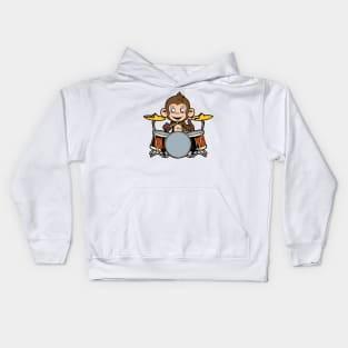 Cartoon monkey playing drums Kids Hoodie